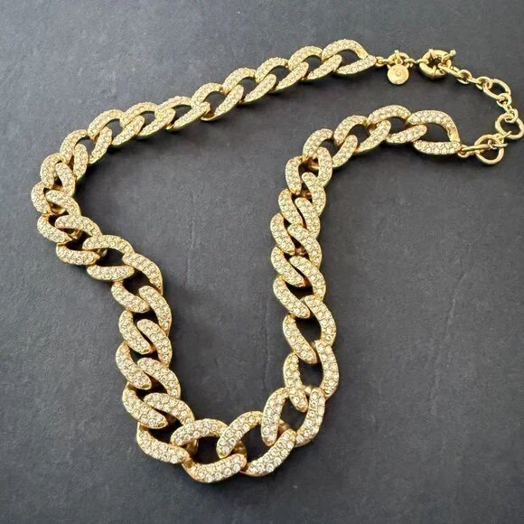 NWOT J. Crew Havana Jones Iced Crystal Gold-Tone Chunky Curb Chain Link Necklace - Picture 4 of 13